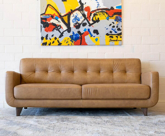 Allison Tufted Back  Tan Genuine Leather Sofa