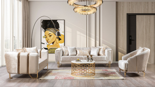Santana Ivory Velvet Living Room Set