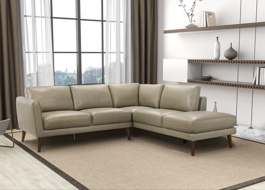 Benson 98" Beige Leather Sectional Sofa Right Facing Chaise