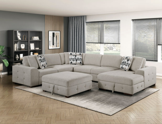 Raife Taupe 5-Piece Sectional with Right Chaise and Ottoman 9624