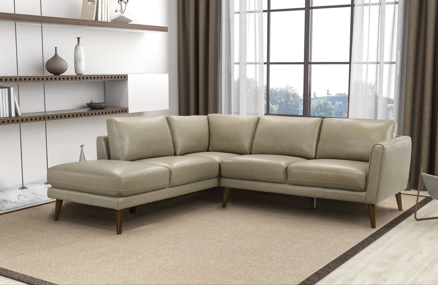 Benson 98" Beige Leather Sectional Sofa Left Facing Chaise