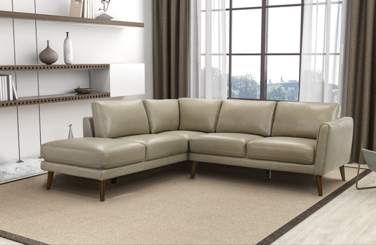 Benson 98" Beige Leather Sectional Sofa Left Facing Chaise