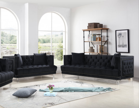 Lucas Black Velvet Sofa and Loveseat