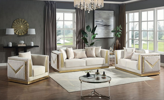 Monaco Cream/Gold Living Room Set S4030