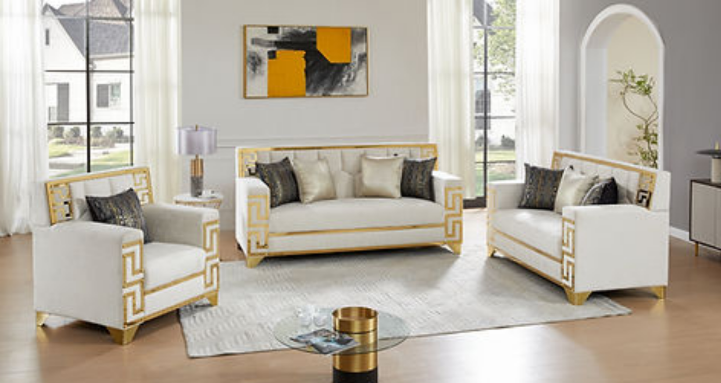 Hira Cream/Gold Sofa and Loveseat S3700