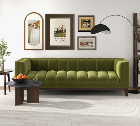 Melissa 91" Mid-Century Modern Green Velvet Sofa