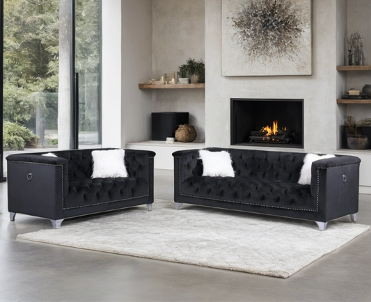 Prince Black Velvet Sofa and Loveseat