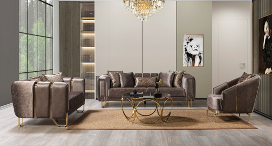 Santana Coffee Velvet Living Room Set