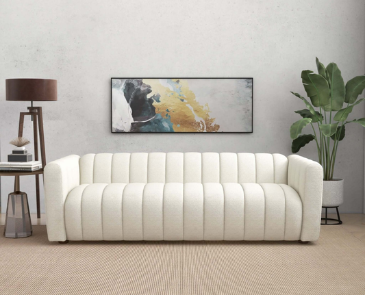 Elrosa Beige Boucle Channel Tufted Sofa