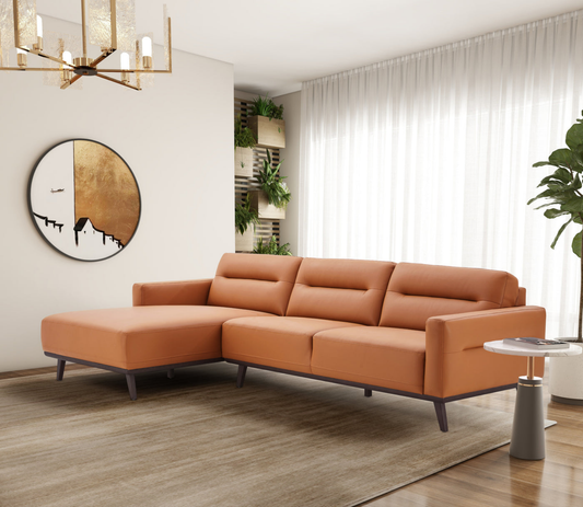 Ella 110" L-Shaped Cognac PU Leather Left Sectional