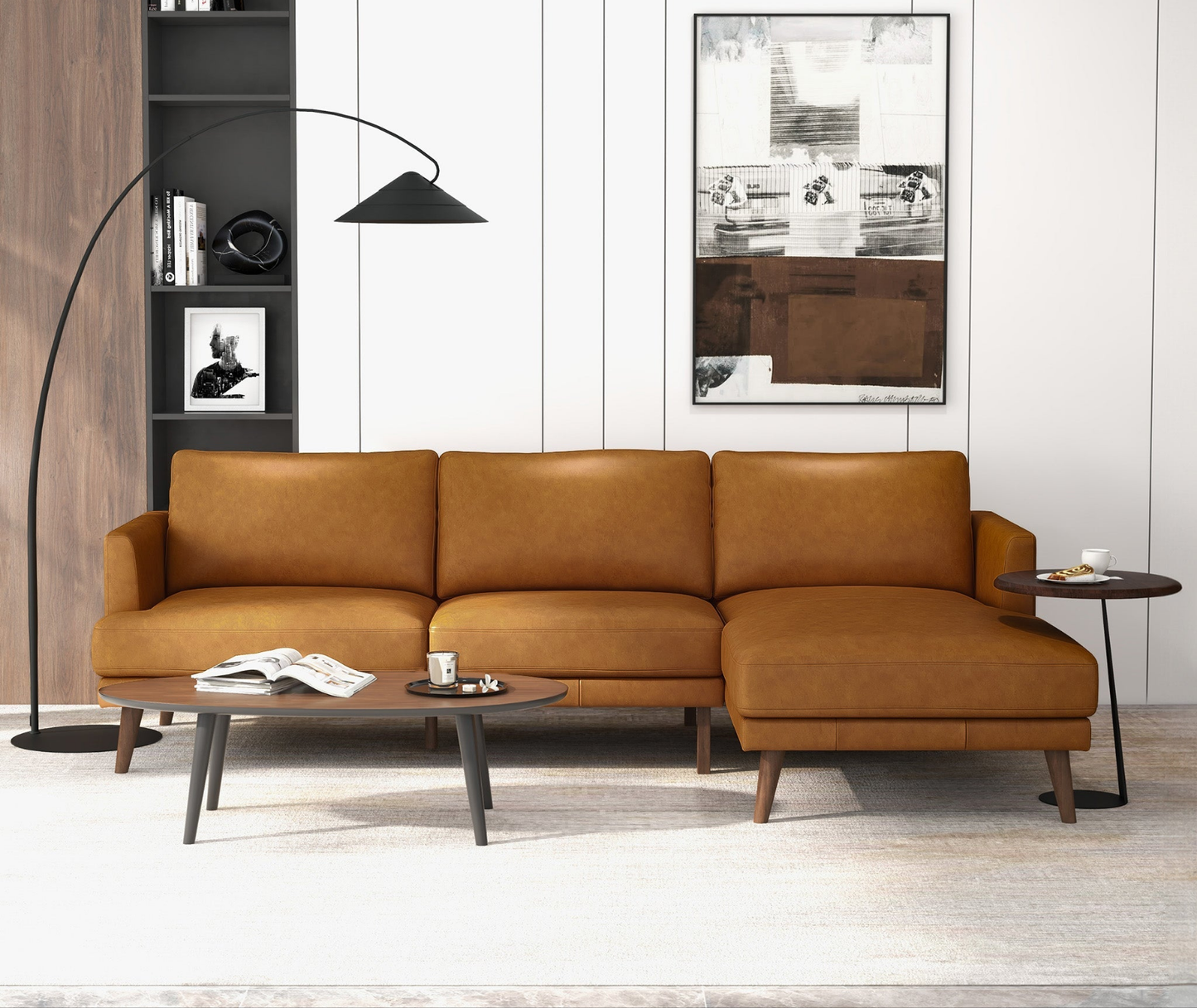 Lore Tan L-Shaped Genuine Leather RAF Sectional