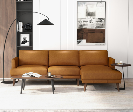 Lore Tan L-Shaped Genuine Leather RAF Sectional