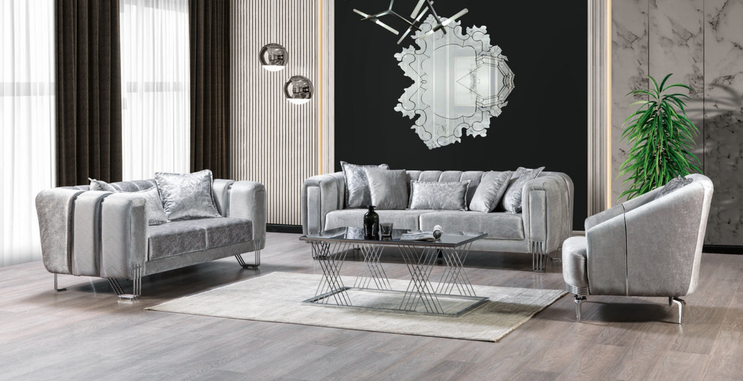 Santana Silver Velvet Living Room Set