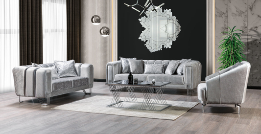 Santana Silver Velvet Living Room Set