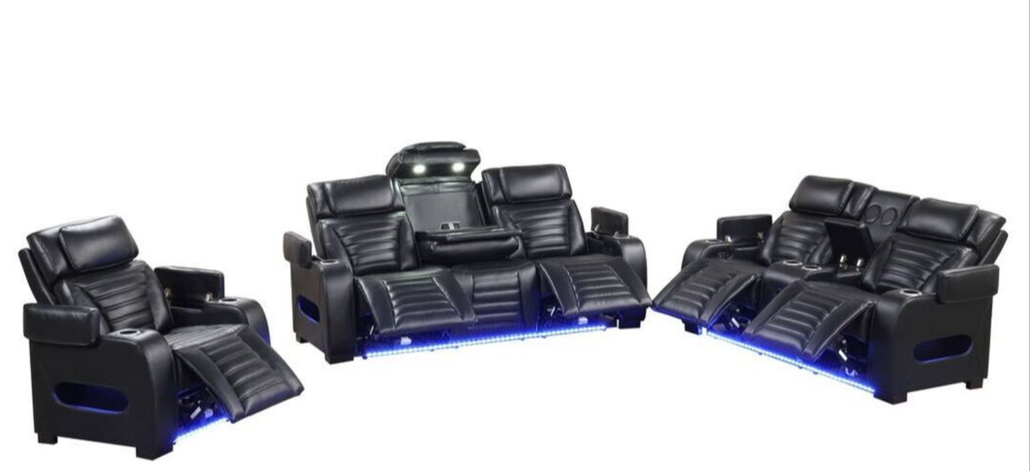 Tokyo Black  POWER/LED/BLUETOOTH SPEAKERS 3pc Reclining Set
