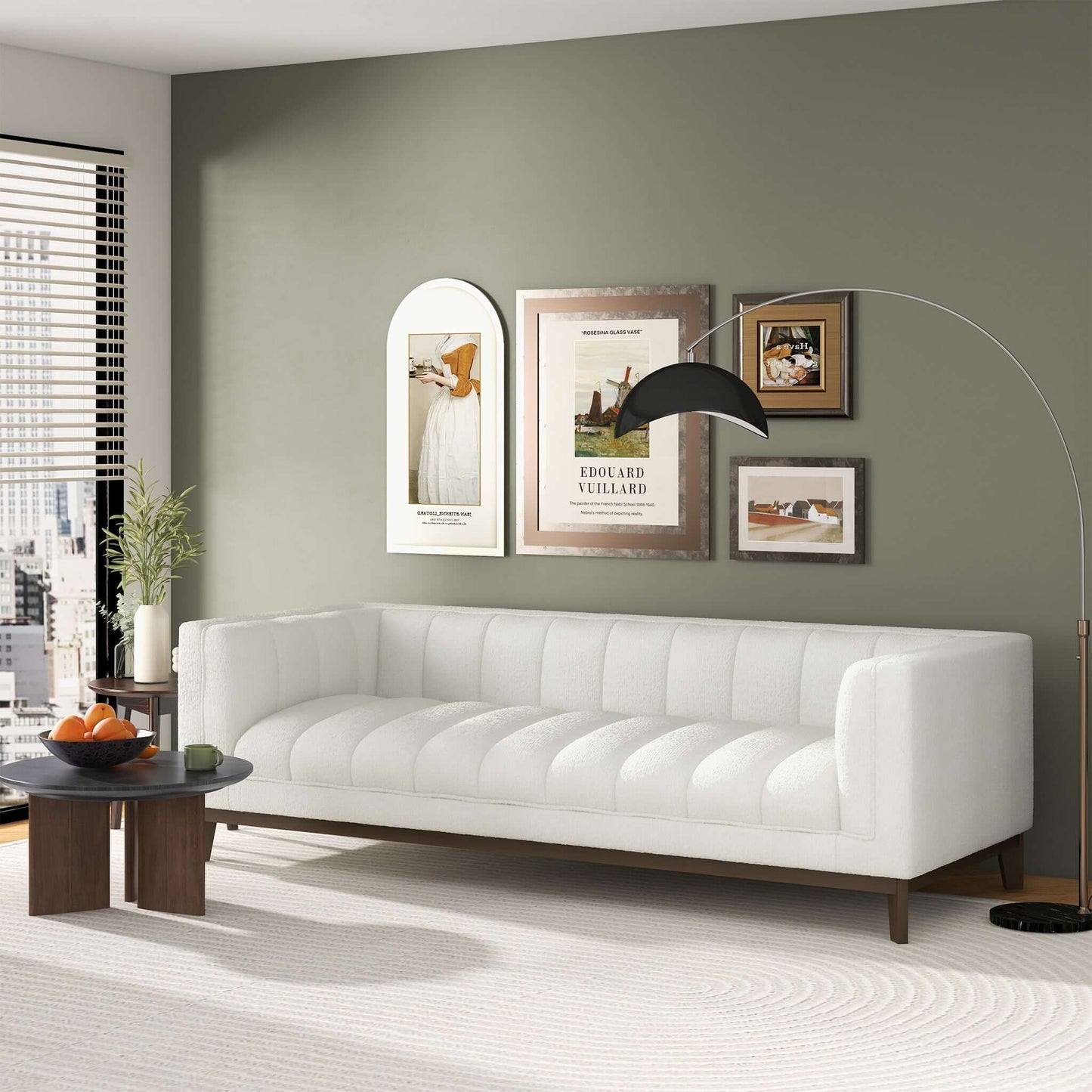 Melissa 91" Mid-Century Modern White Boucle Sofa