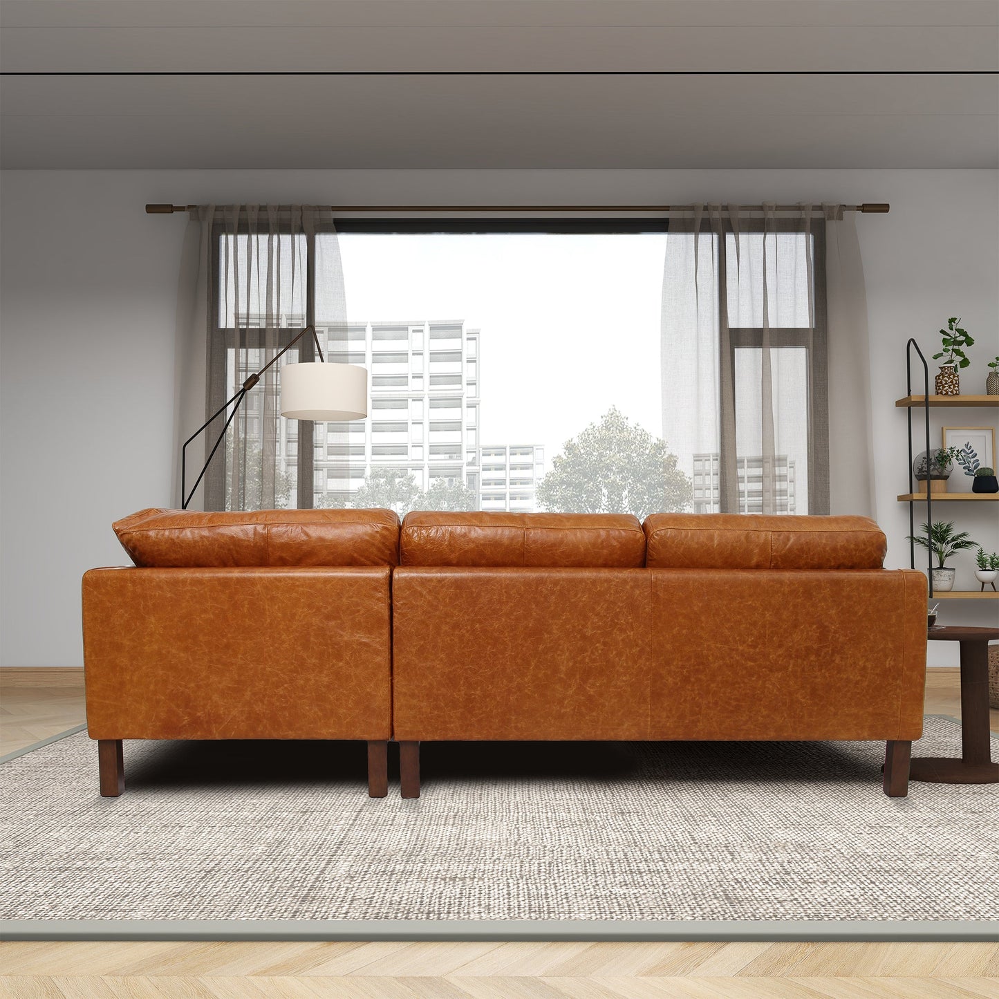 Juno Sectional Right Waxy Cognac Genuine Leather Sofa
