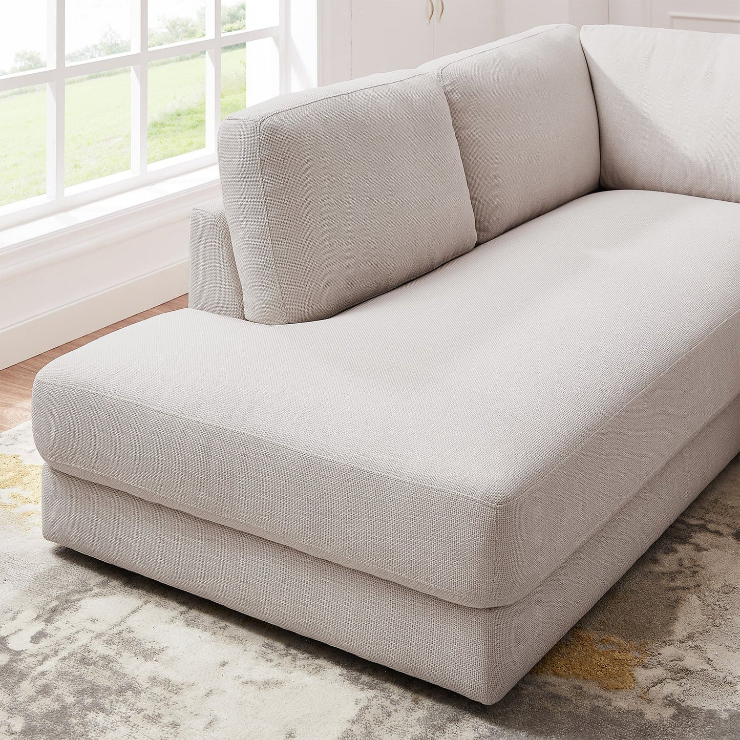 Glander 108" Cream Linen Sectional Sofa Right Facing