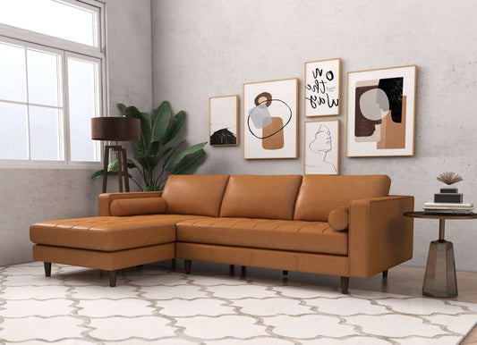 Anthony 101" Tan Leather L Shape Corner LAF Sectional