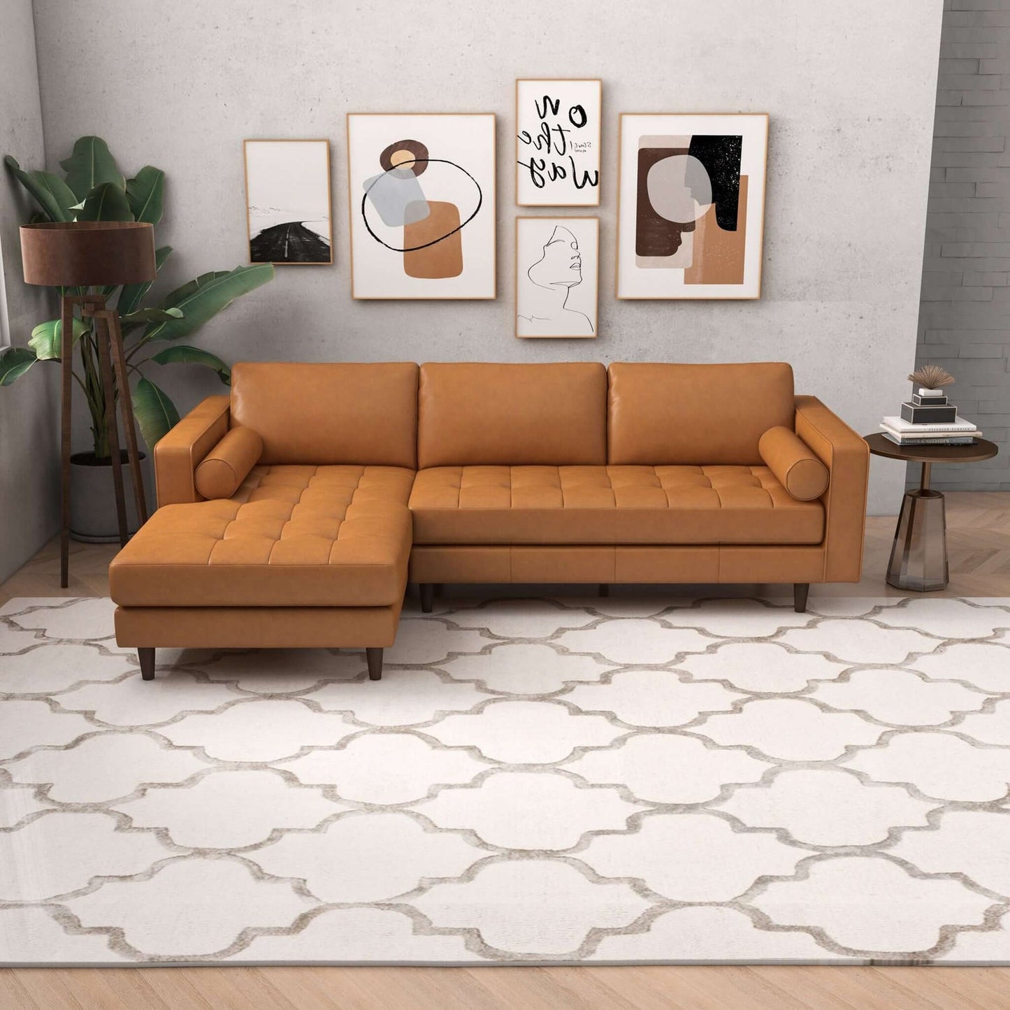 Anthony 101" Tan Leather L Shape Corner LAF Sectional