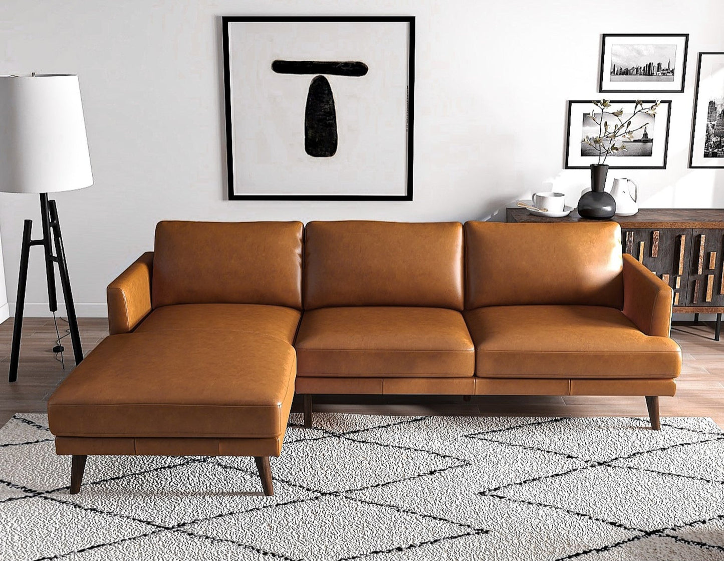 Lore Tan L-Shaped Genuine Leather LAF Sectional