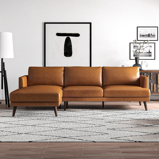 Lore Tan L-Shaped Genuine Leather LAF Sectional