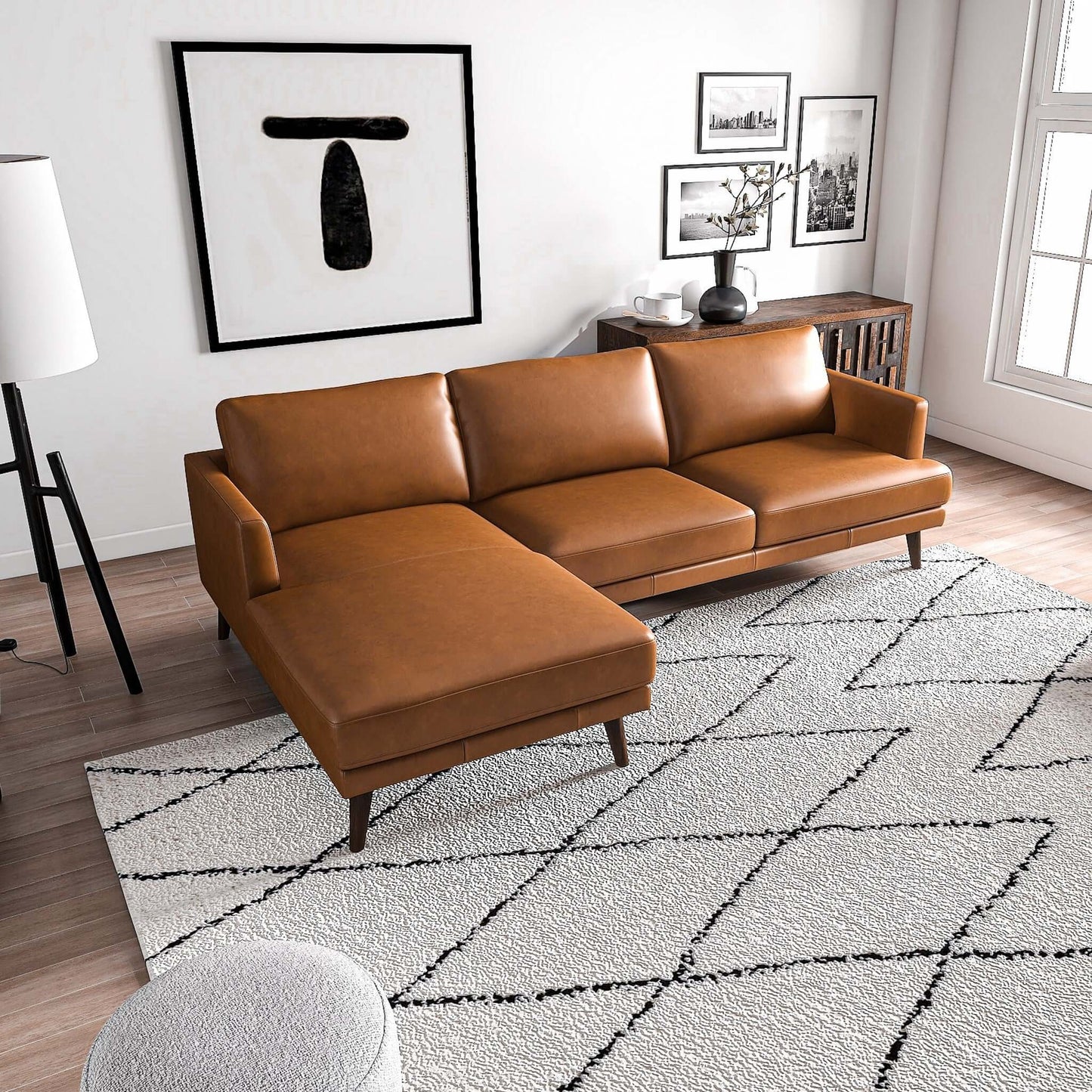 Lore Tan L-Shaped Genuine Leather LAF Sectional