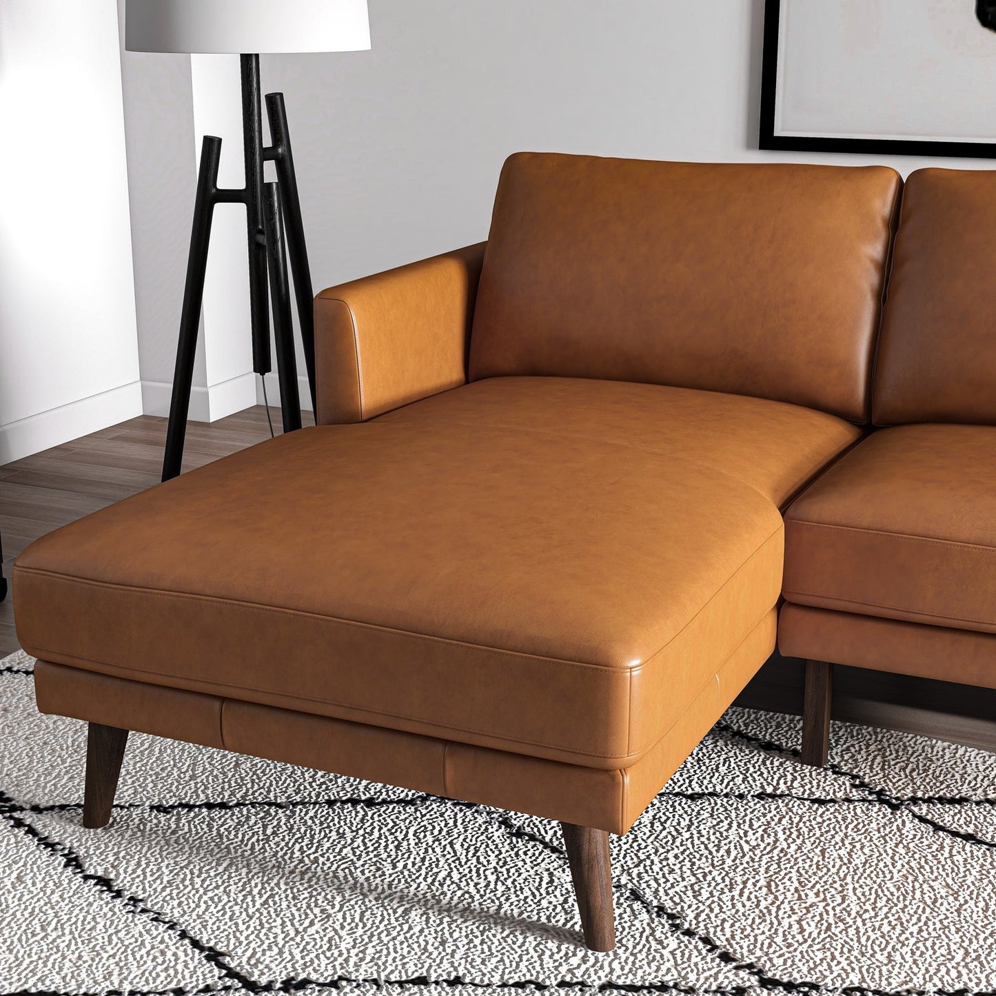Lore Tan L-Shaped Genuine Leather LAF Sectional