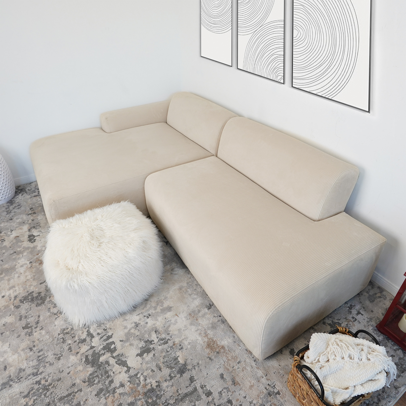 Mar Cream LAF Sectional Corduroy Sofa