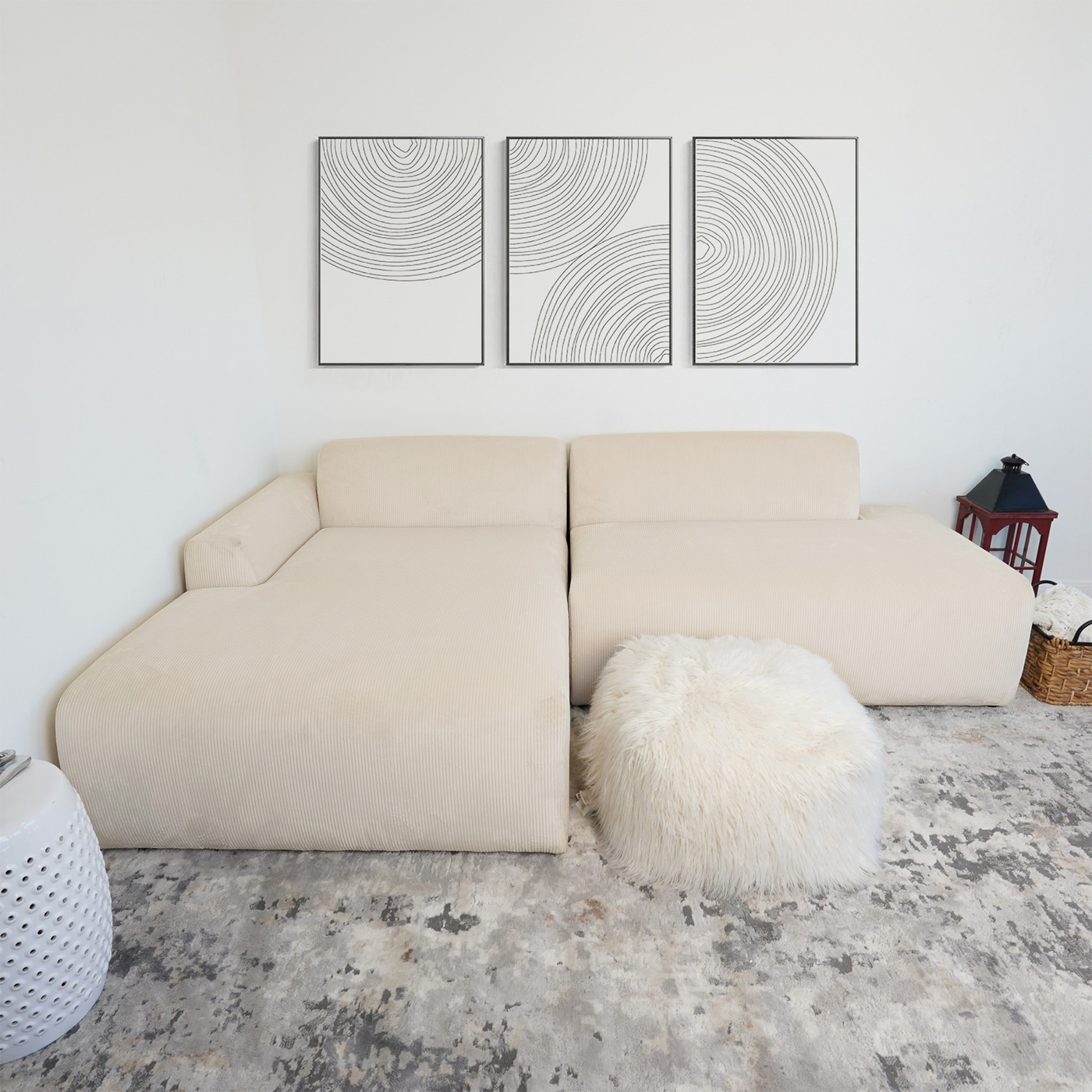 Mar Cream LAF Sectional Corduroy Sofa