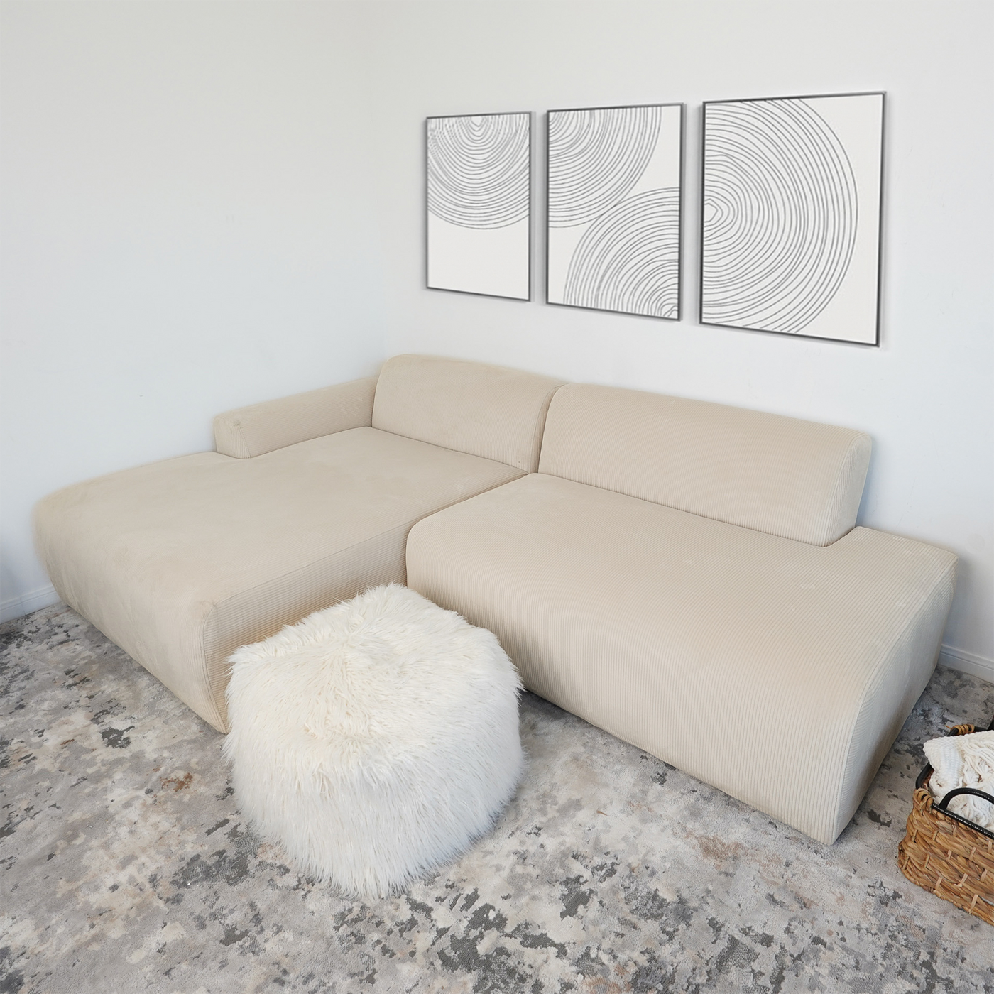 Mar Cream LAF Sectional Corduroy Sofa