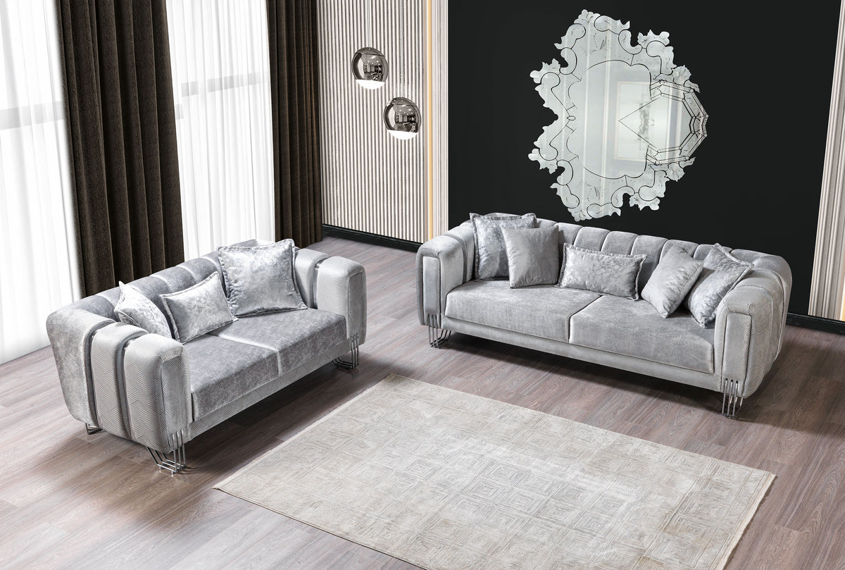 Santana Silver Velvet Living Room Set