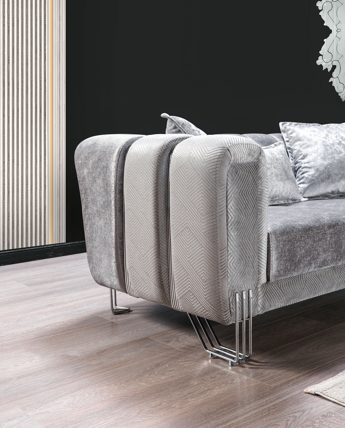Santana Silver Velvet Living Room Set