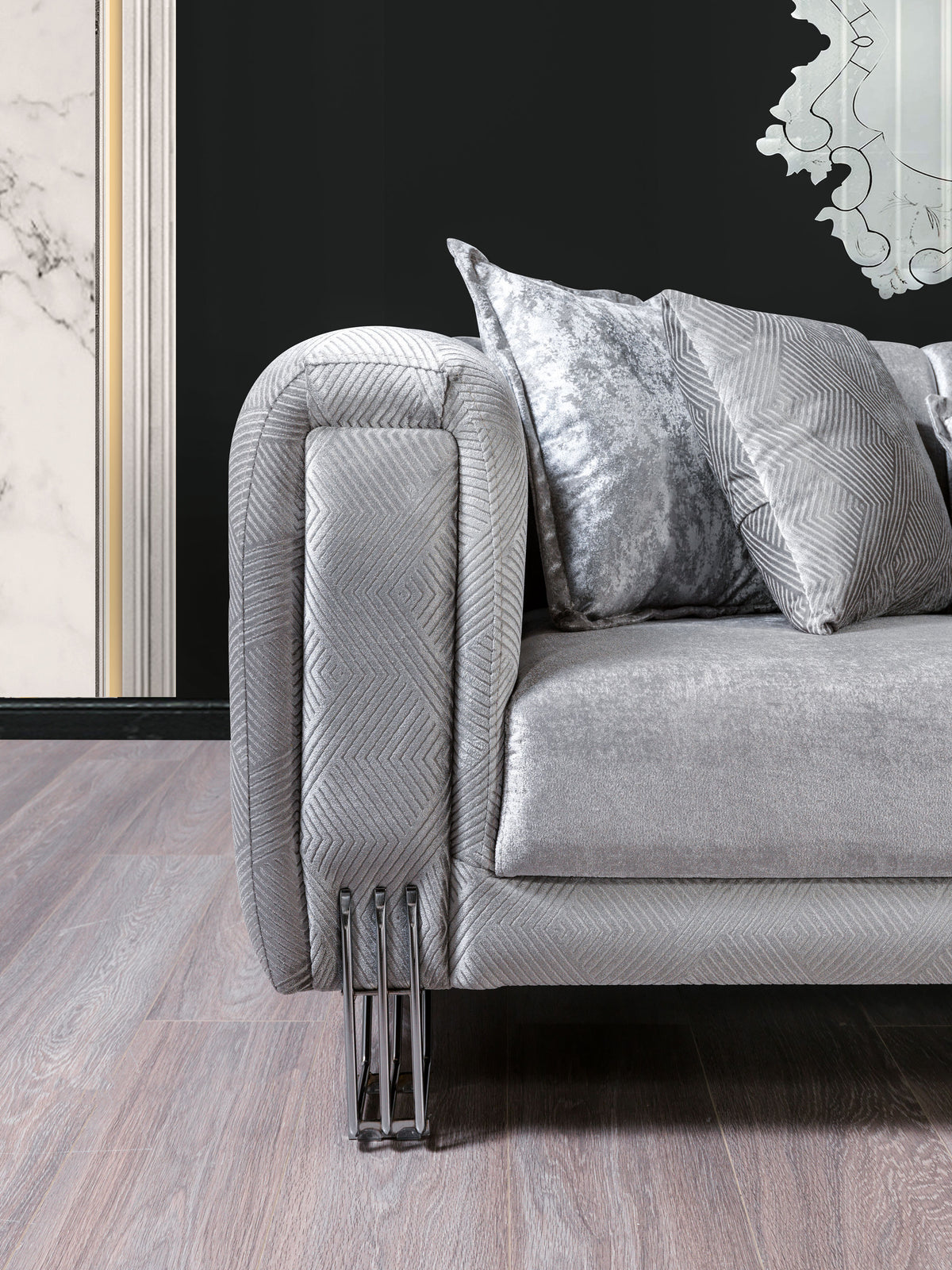 Santana Silver Velvet Living Room Set