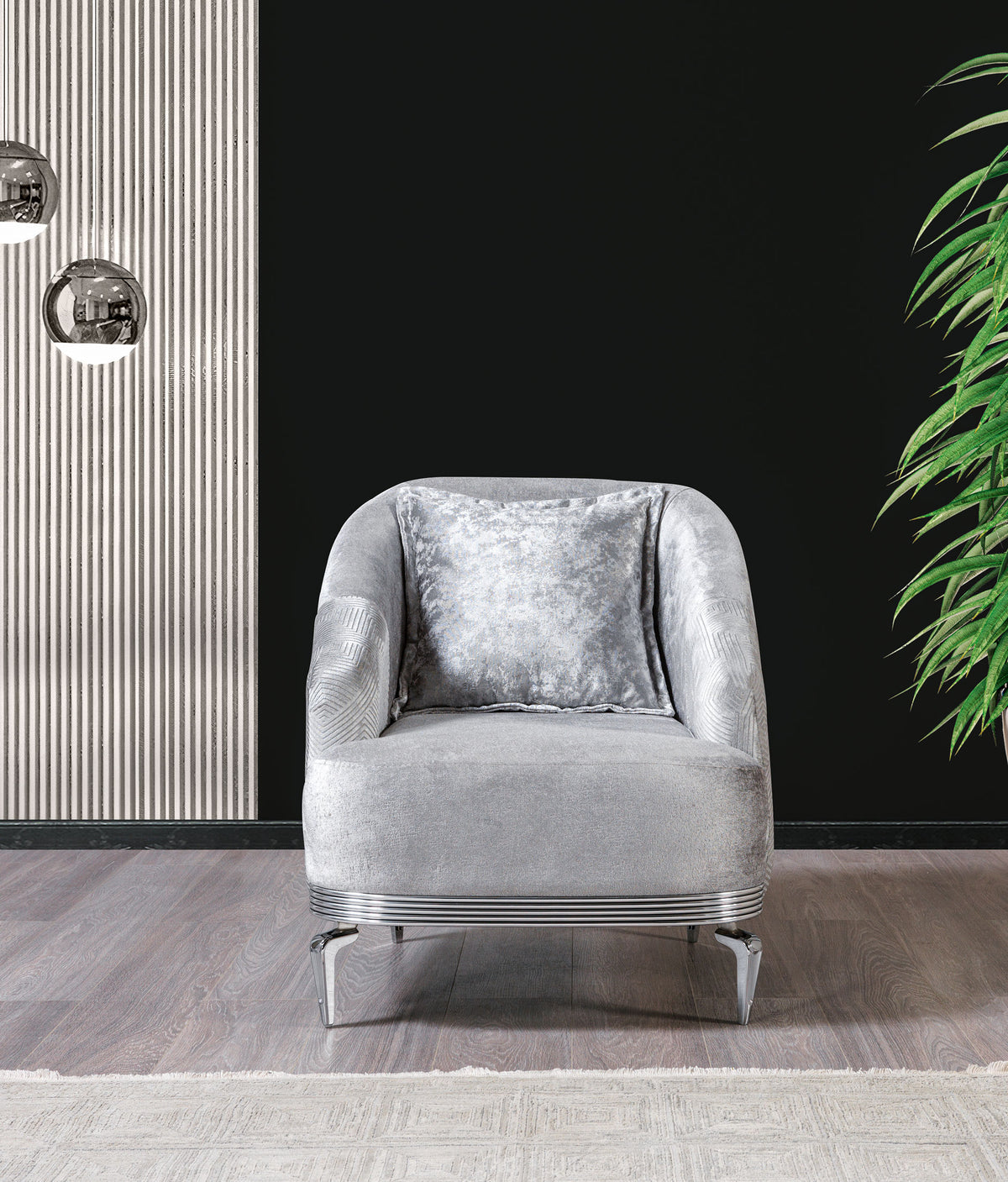 Santana Silver Velvet Living Room Set