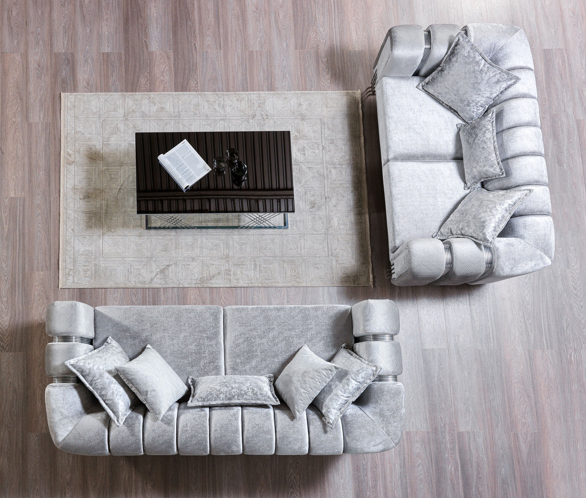 Santana Silver Velvet Living Room Set