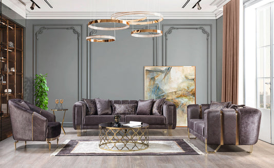 Santana Smoke Velvet Living Room Set