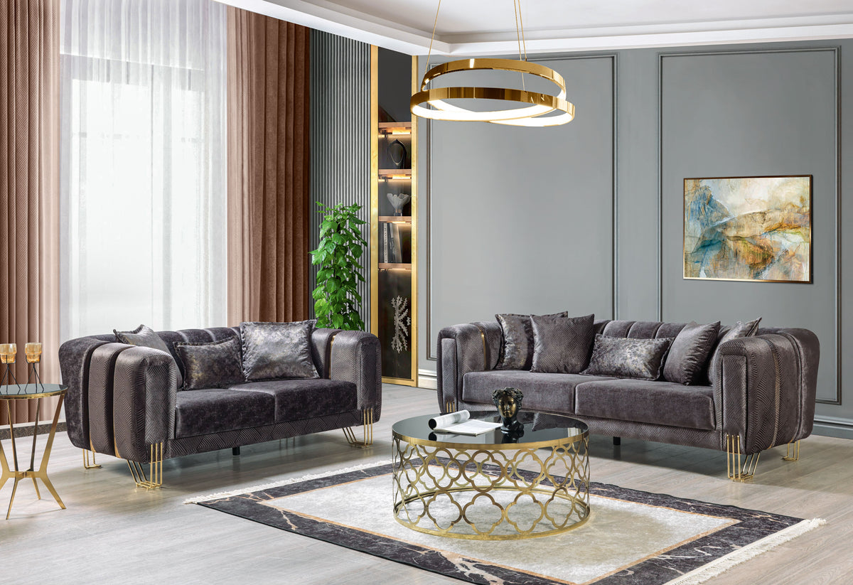 Santana Smoke Velvet Living Room Set