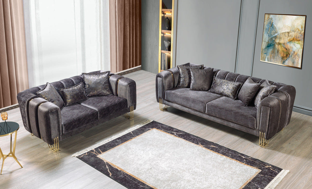 Santana Smoke Velvet Living Room Set