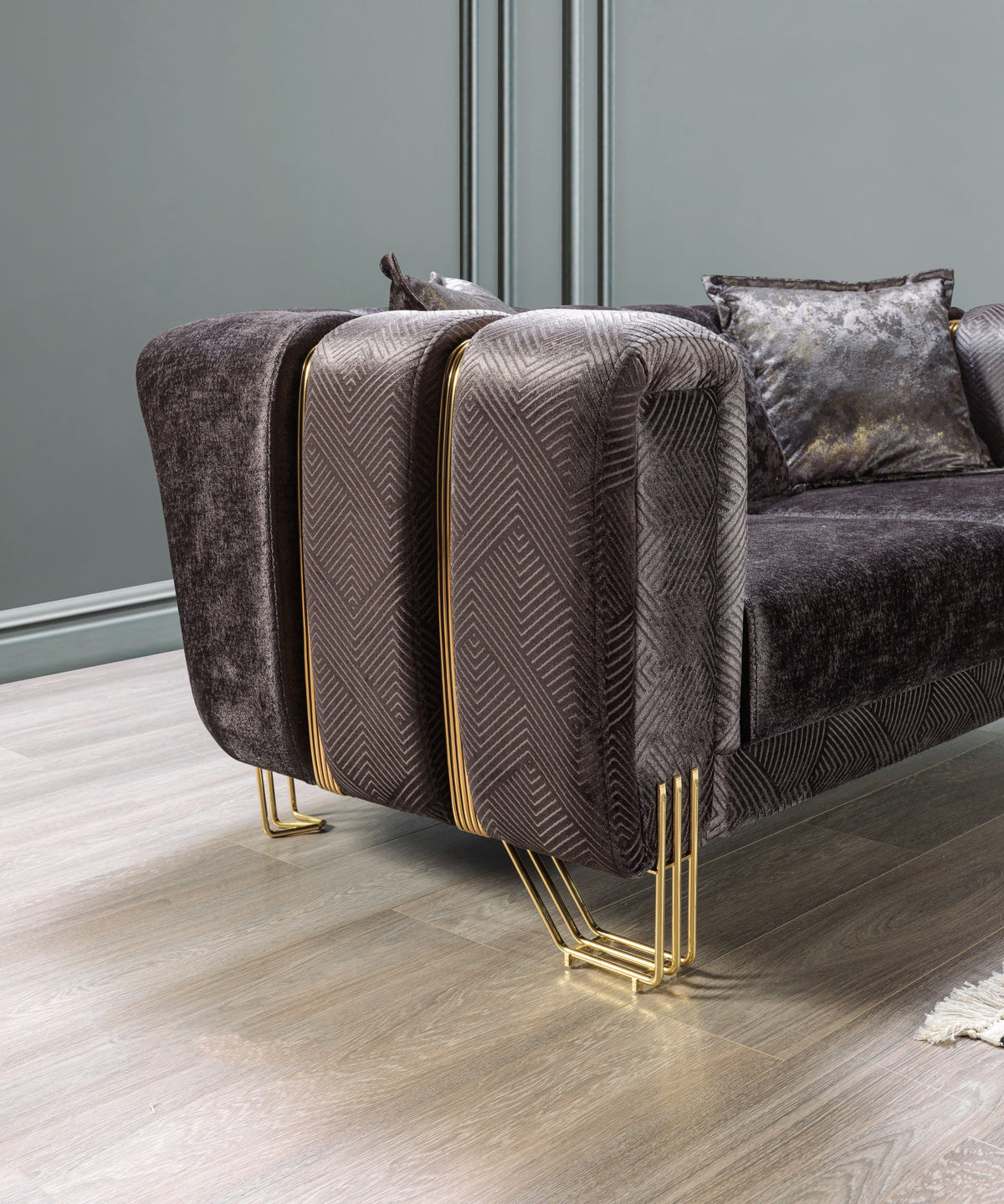 Santana Smoke Velvet Living Room Set
