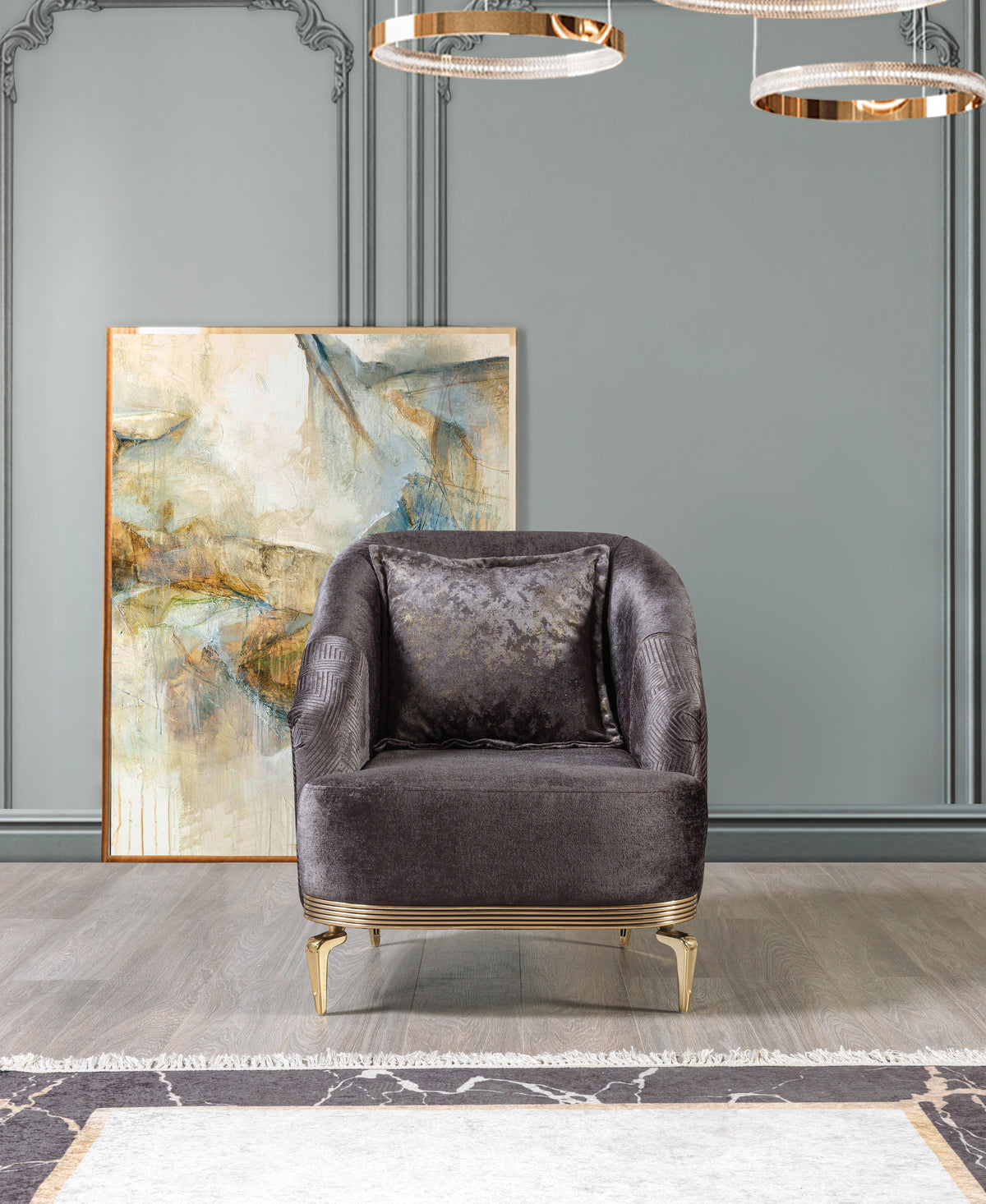 Santana Smoke Velvet Living Room Set