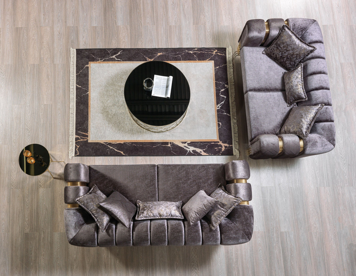 Santana Smoke Velvet Living Room Set