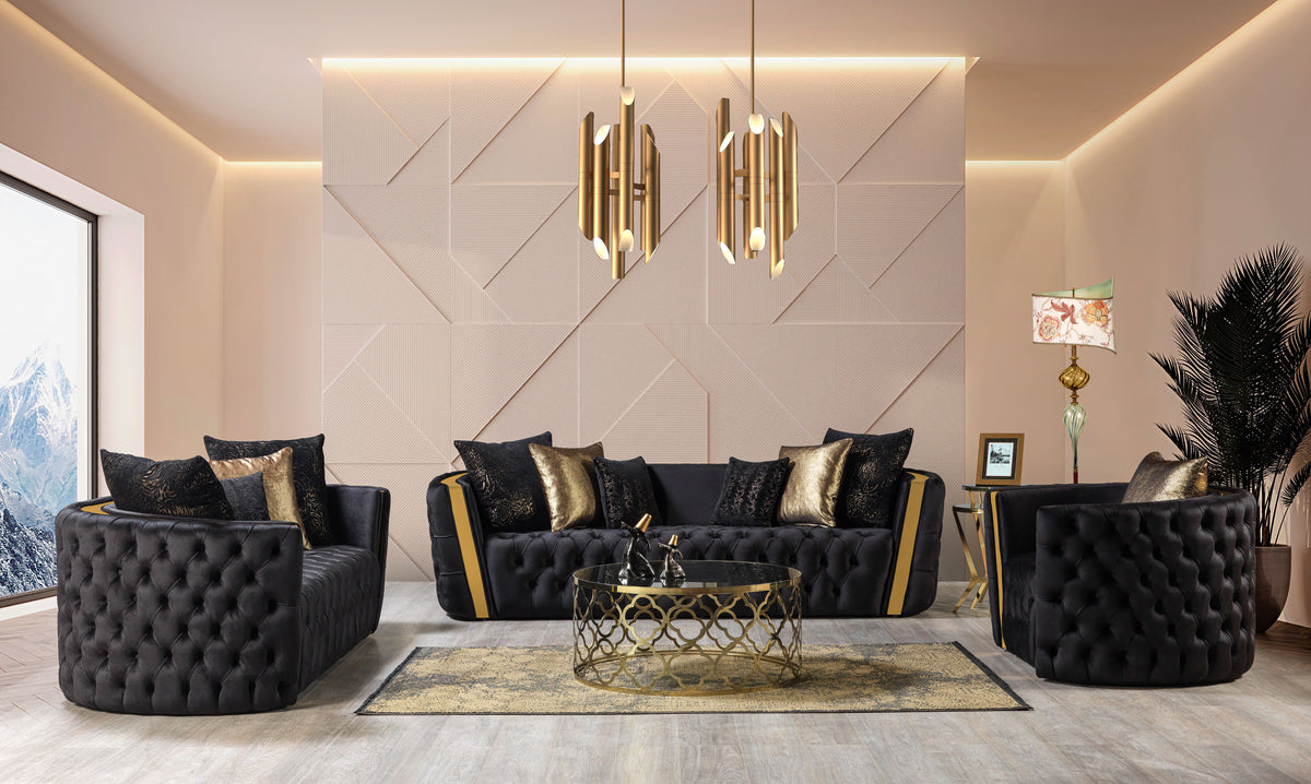 Fanci Black Velvet Living Room Set