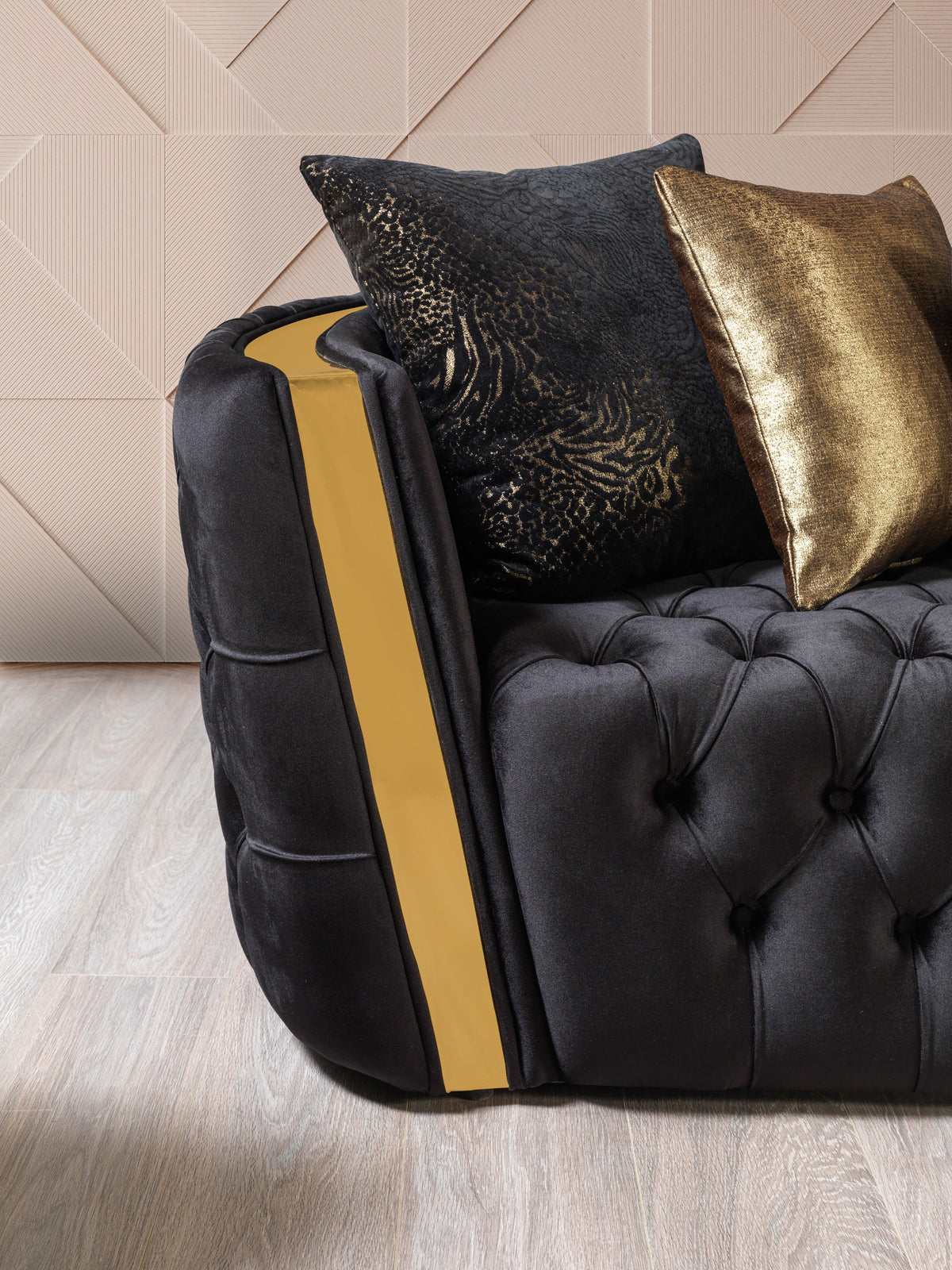 Fanci Black Velvet Living Room Set