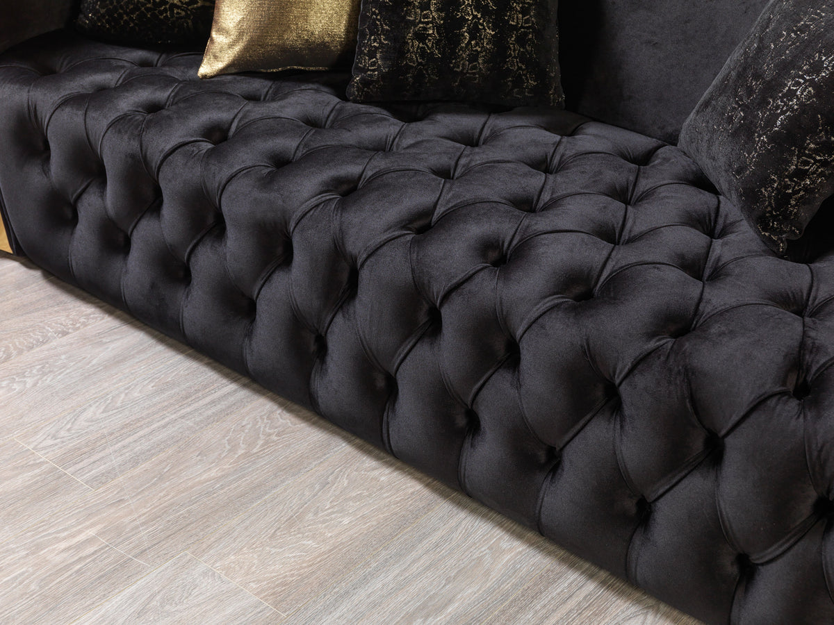 Fanci Black Velvet Living Room Set