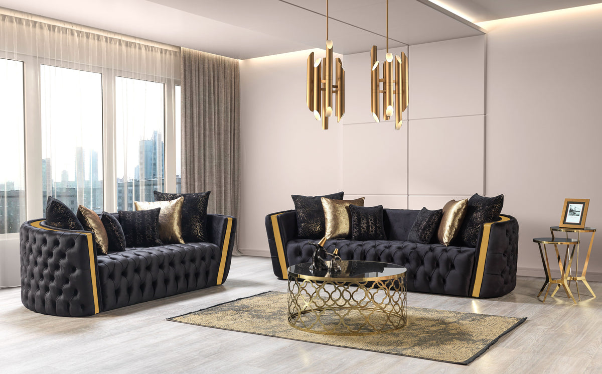 Fanci Black Velvet Living Room Set