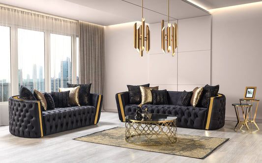 Fanci Black Velvet Living Room Set