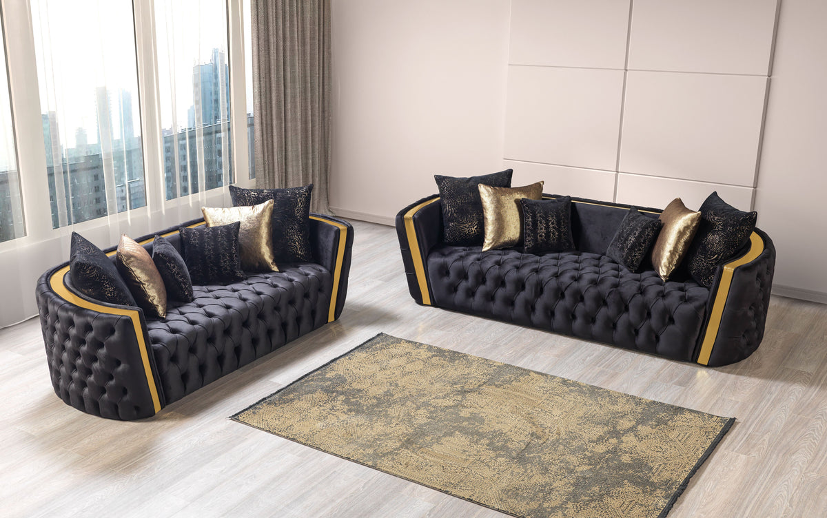 Fanci Black Velvet Living Room Set
