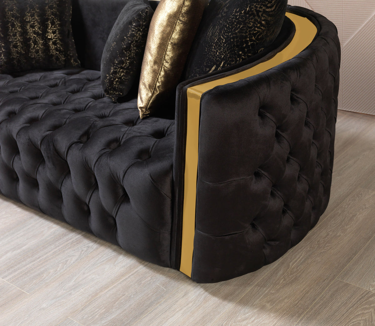 Fanci Black Velvet Living Room Set