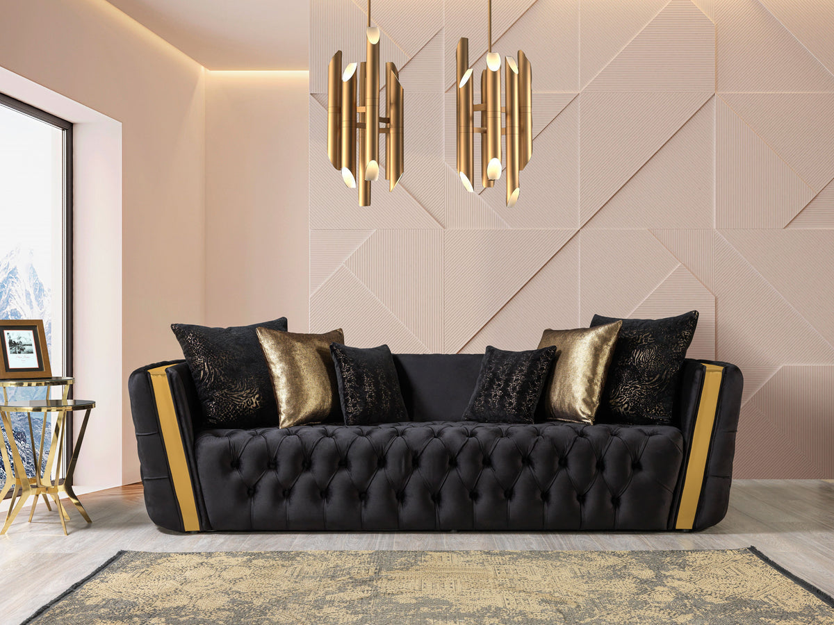 Fanci Black Velvet Living Room Set
